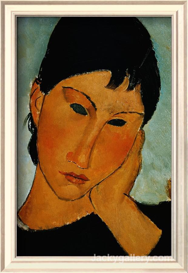 Detail of Female Head from Elvira Resting at a Table by Amedeo Modigliani paintings reproduction